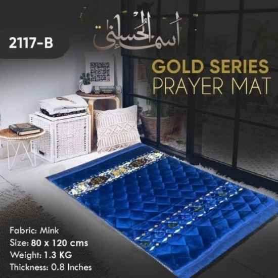 Plush Mink Prayer Mat – Gold Series, Elegant Blue Design